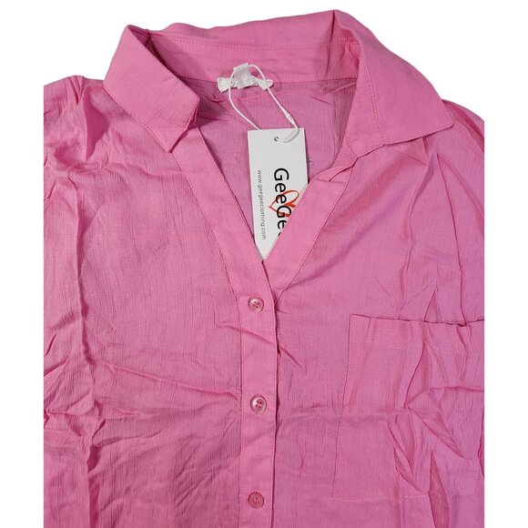 GeeGee Ultra Soft Lightweight Button Up Long Sleeve Top Pink Shirt Womens M New - Picture 3 of 9